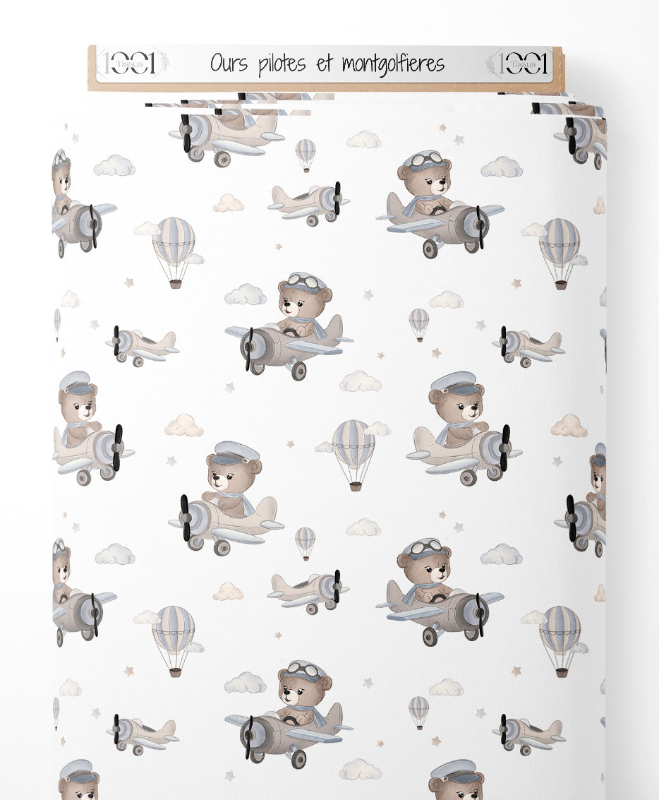 Tissu - Ours pilotes et montgolfières