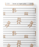 Tissu - Oursons sur rayures grises