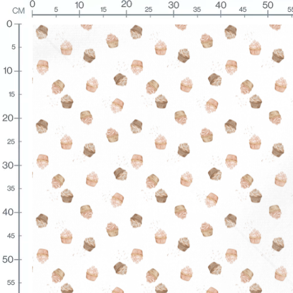 Tissu - Cupcakes sur fond blanc
