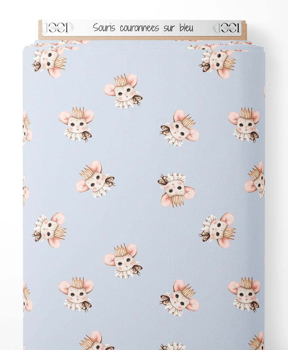 Tissu - Souris couronnées sur bleu