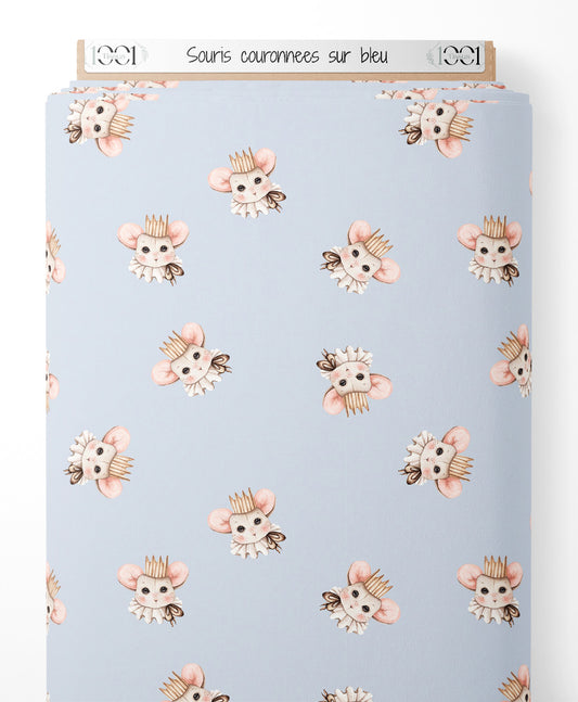 Tissu - Souris couronnées sur bleu