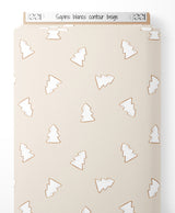 Tissu - Sapins blancs contour beige