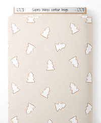 Tissu - Sapins blancs contour beige