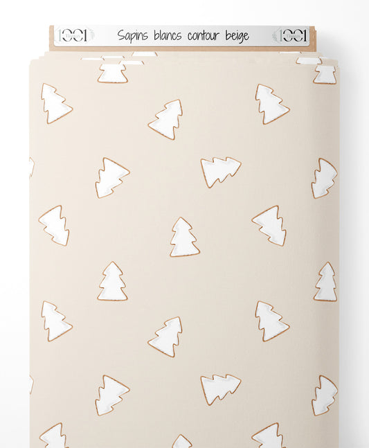 Tissu - Sapins blancs contour beige