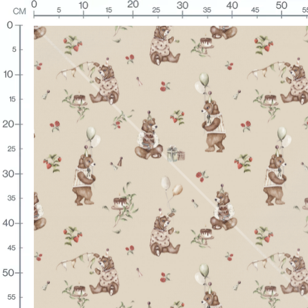 Tissu - Ours joyeux sur fond beige