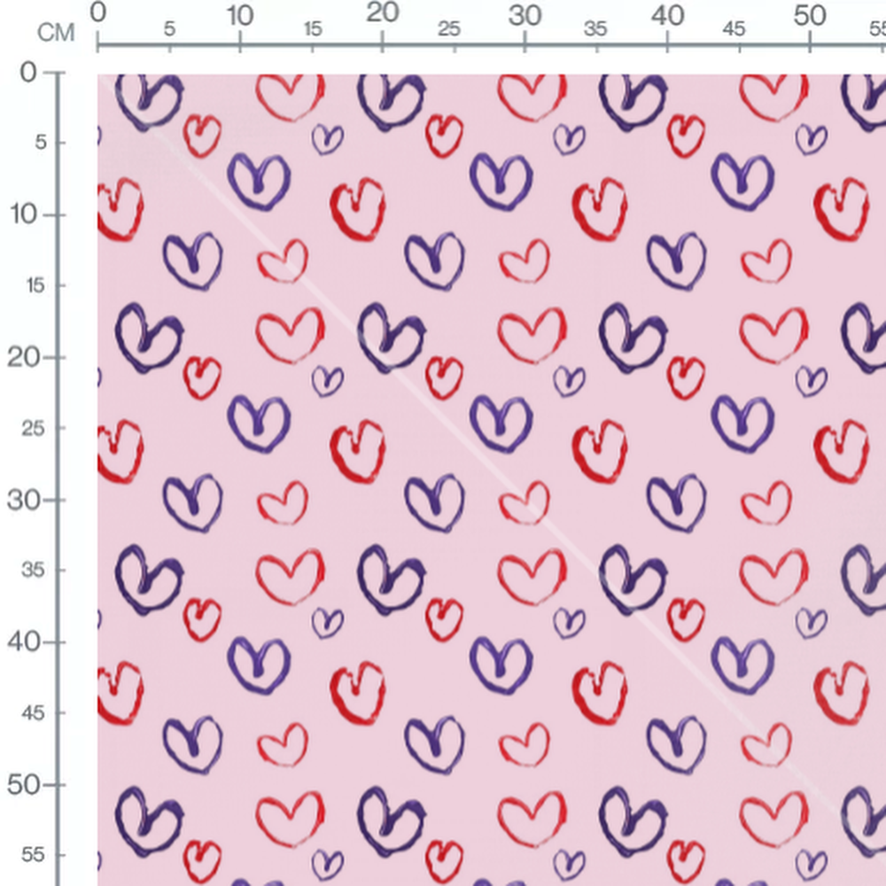 Tissu - Cœurs rouges et violets roses