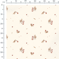 Tissu - Baies rouges et feuilles élancées