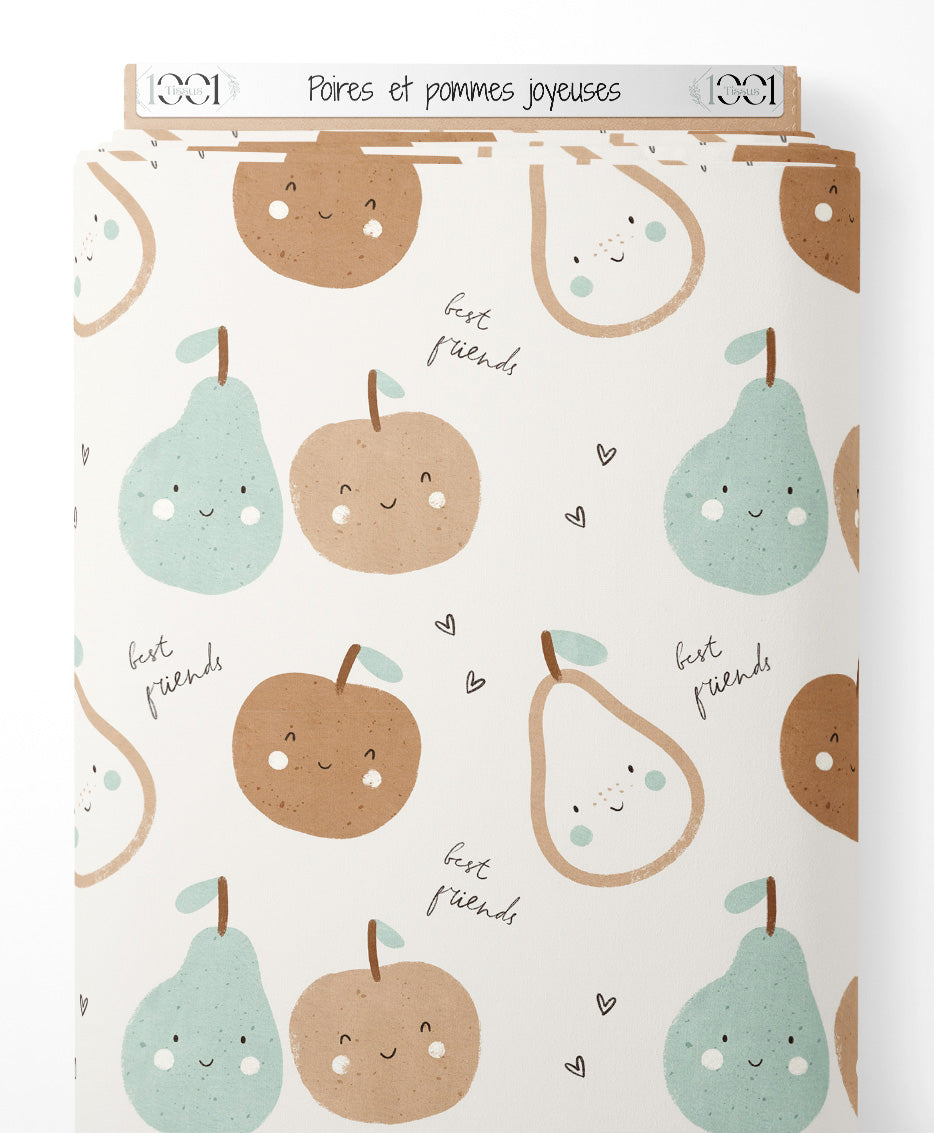 Tissu - Poires et pommes joyeuses