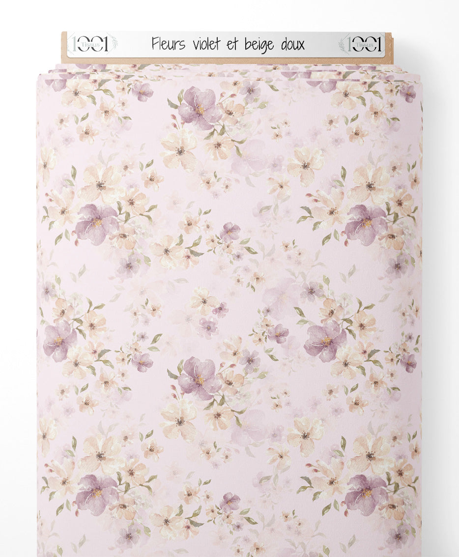 Tissu - Fleurs violet et beige doux