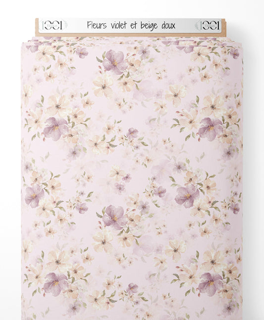 Tissu - Fleurs violet et beige doux