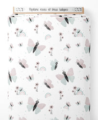 Tissu - Papillons roses et bleus ludiques