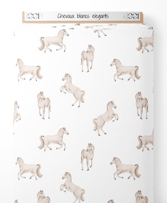 Tissu - Chevaux blancs élégants