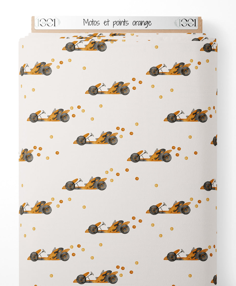 Tissu - Motos et points orange