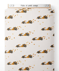 Tissu - Motos et points orange