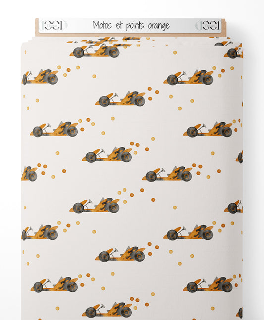 Tissu - Motos et points orange