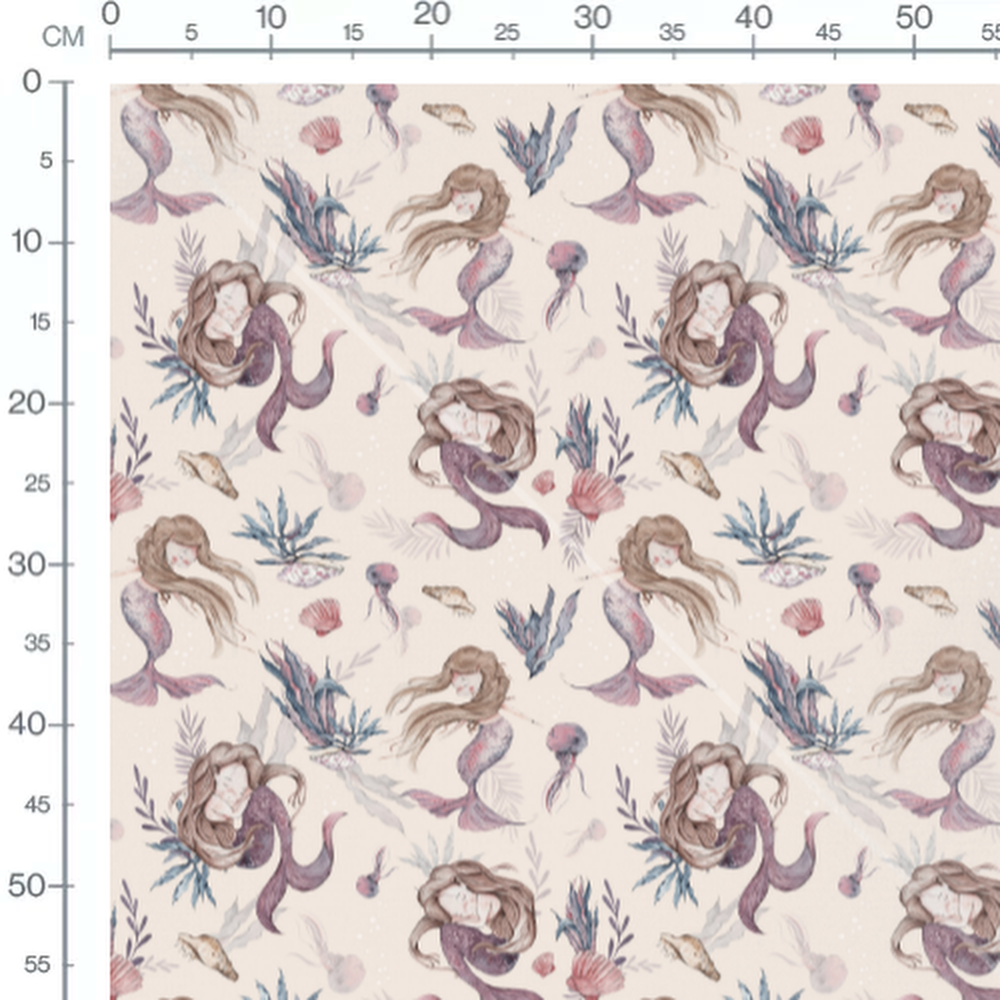 Tissu - Sirènes et coquillages pastel