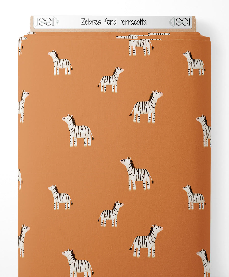 Tissu - Zèbres sur fond terracotta