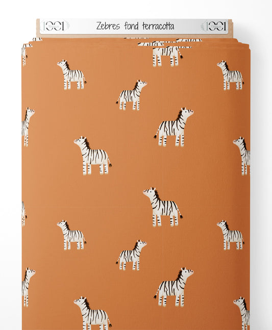 Tissu - Zèbres sur fond terracotta