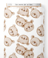 Tissu - Ours marron clair sur blanc
