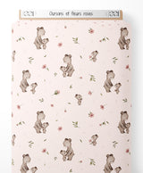 Tissu - Oursons et fleurs roses