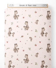 Tissu - Oursons et fleurs roses