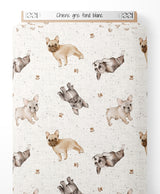 Tissu - Chiens gris sur fond blanc