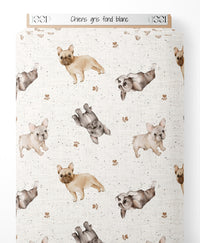 Tissu - Chiens gris sur fond blanc
