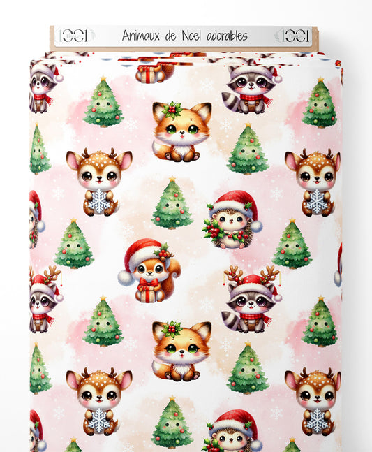 Tissu - Animaux de Noël adorables