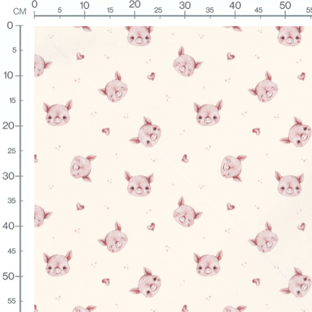 Tissu - Cochons roses sur fond crème