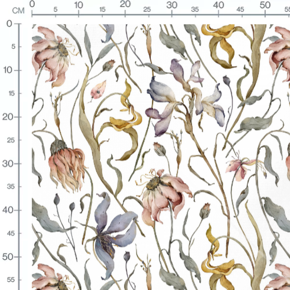 Tissu - Fleurs pastel sur fond blanc
