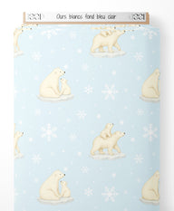Tissu - Ours blancs sur fond bleu clair