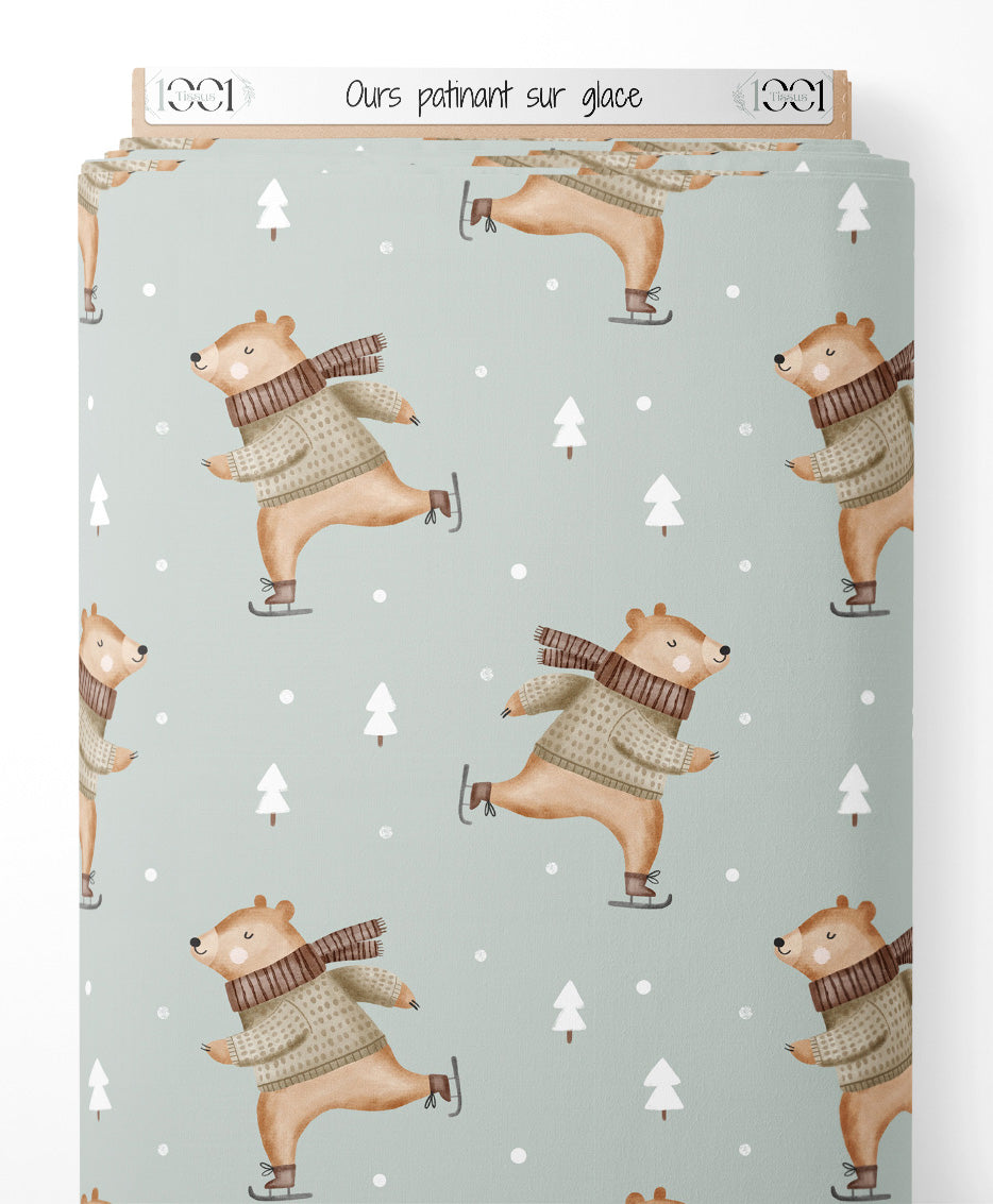 Tissu - Ours patinant sur glace