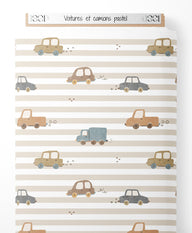 Tissu - Voitures et camions pastel