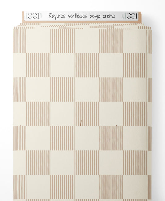 Tissu - Rayures verticales beige crème