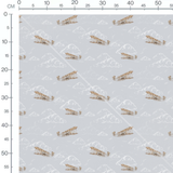 Tissu - Biplans sur fond gris nuageux