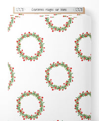 Tissu - Couronnes rouges sur blanc