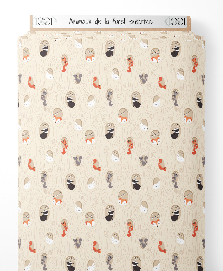 Tissu - Animaux de la forêt endormis