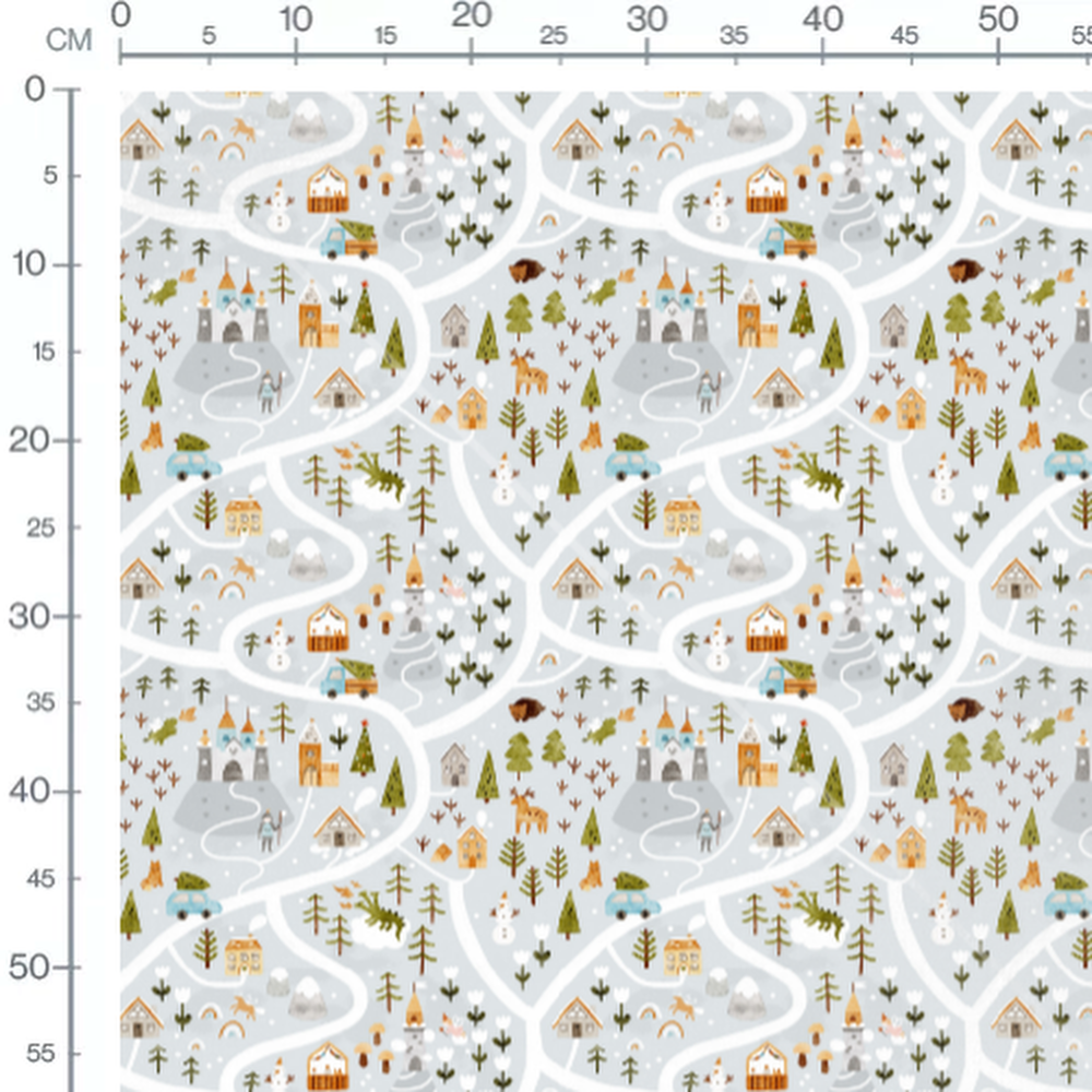 Tissu - Village féerique enneigé