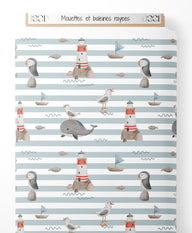Tissu - Mouettes et baleines rayées