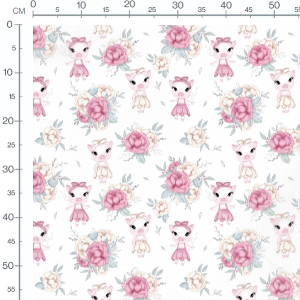 Tissu - Cochons pastel sur fond blanc