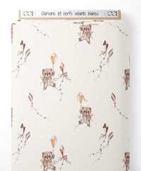 Tissu - Oursons et cerfs-volants blancs