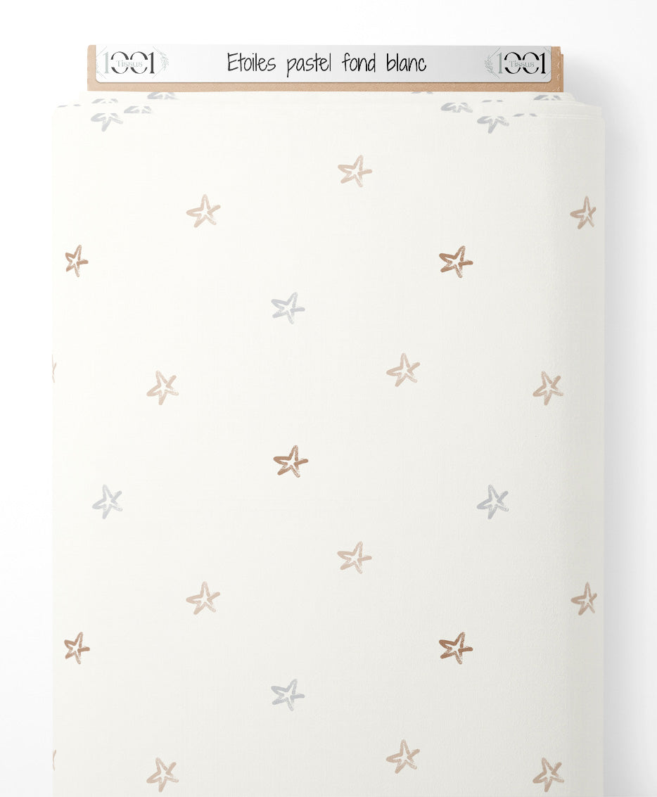 Tissu - Étoiles pastel sur fond blanc