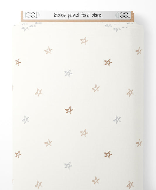 Tissu - Étoiles pastel sur fond blanc