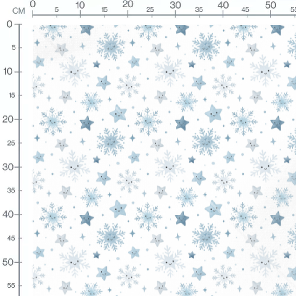 Tissu - Flocons et étoiles bleus clairs