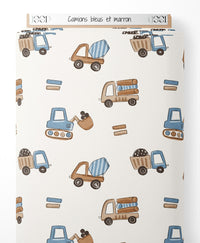 Tissu - Camions bleus et marron
