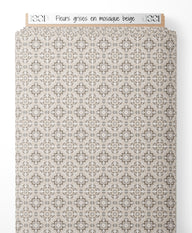 Tissu - Fleurs grises en mosaïque beige
