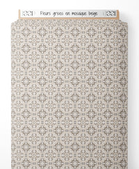 Tissu - Fleurs grises en mosaïque beige