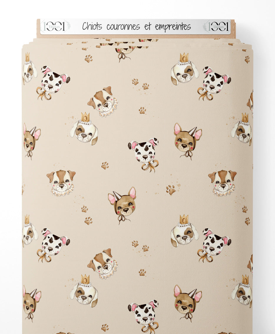 Tissu - Chiots couronnés et empreintes