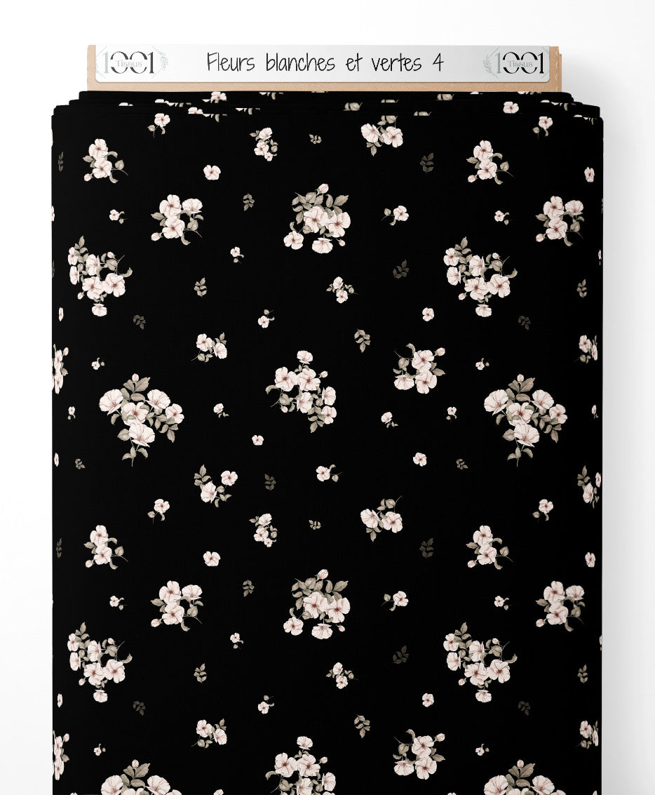 Tissu - Fleurs blanches et vertes 4