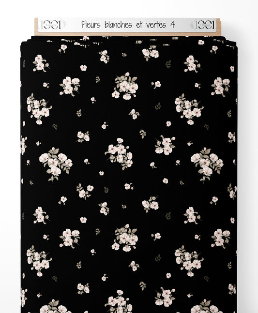 Tissu - Fleurs blanches et vertes 4